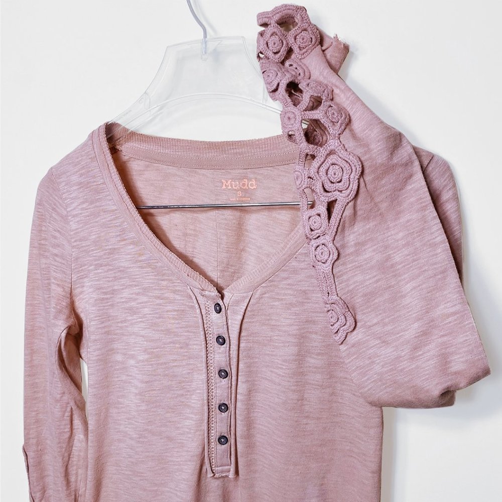 Dusty Rose Long Sleeve Crochet Shirt by Mudd